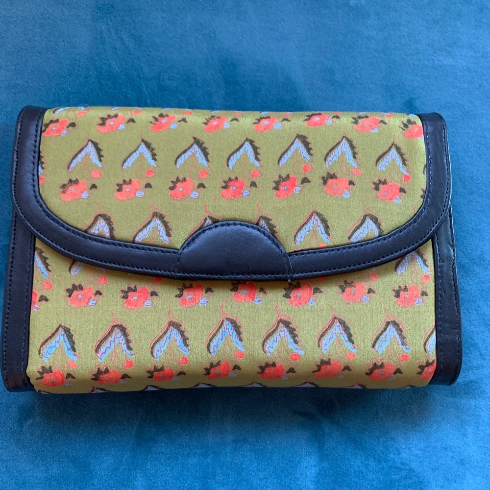 Floral Patterned Clutch with Black Trim